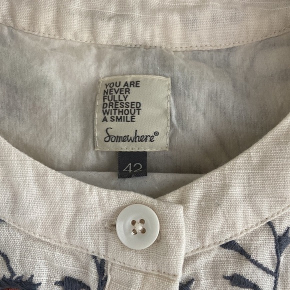 Embroidered Floral Print Linen Blend Jacket - Picture 5 of 12